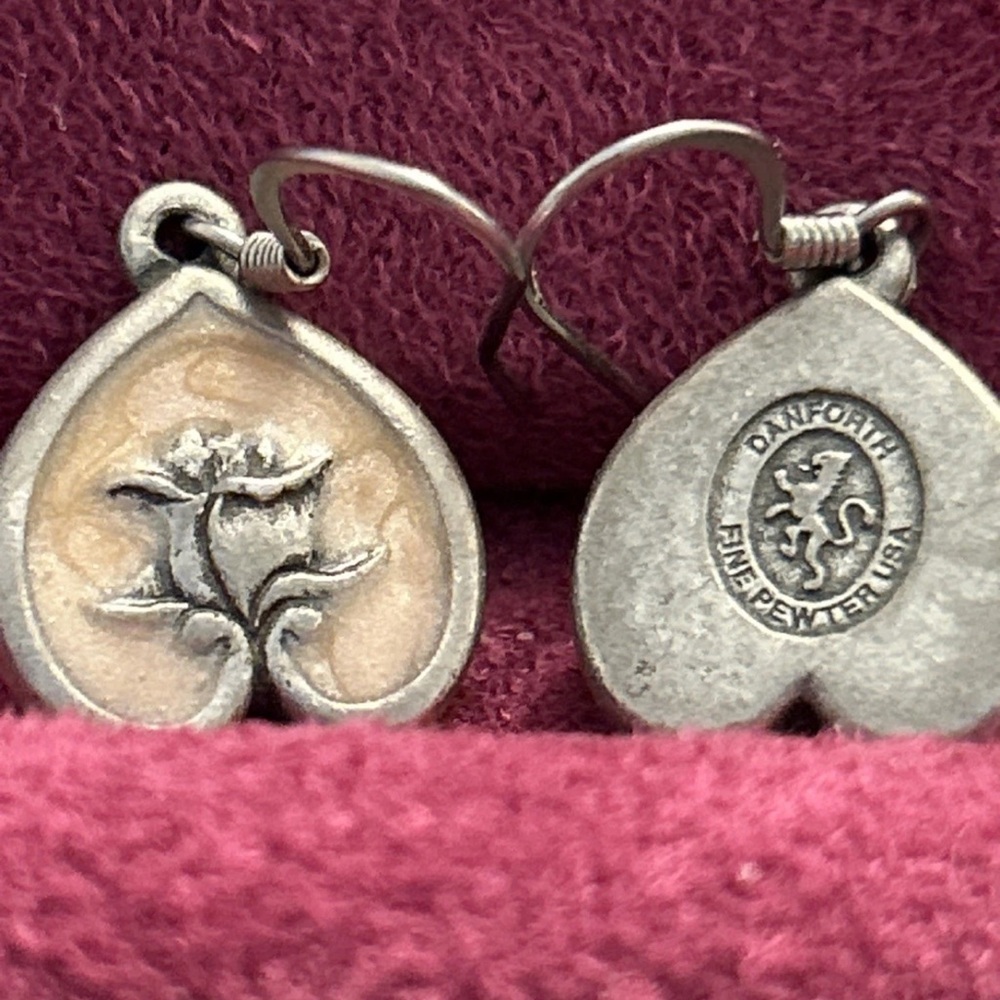 DANFORTH FINE PEWTER Silver and Cream Heart Earrings